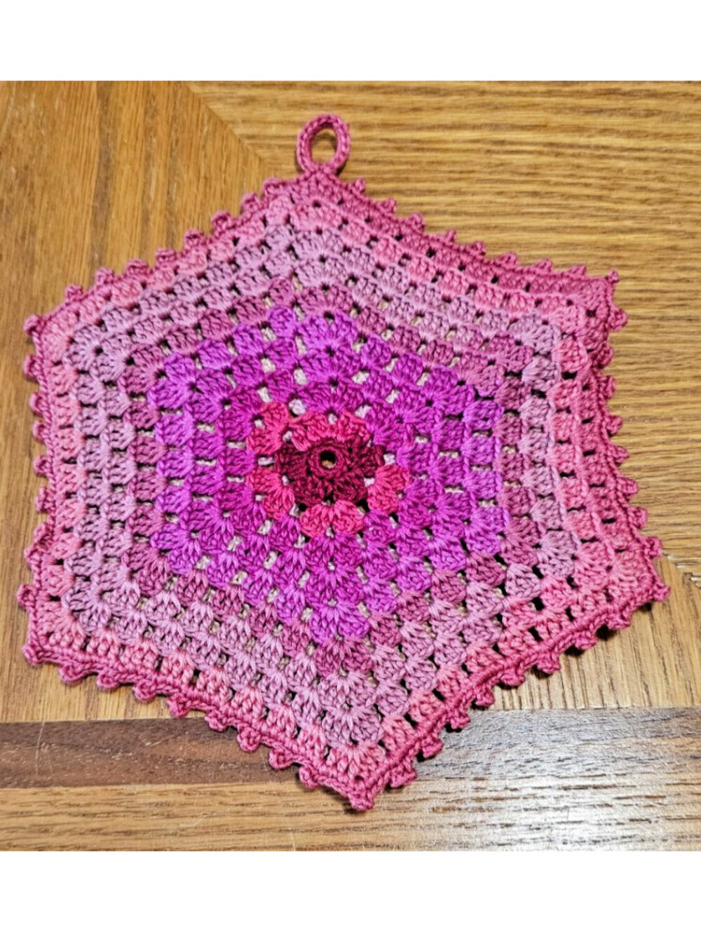 Vintage Handmade Crocheted Multicolor-pinks- Hexagonal Hot Pad 6"